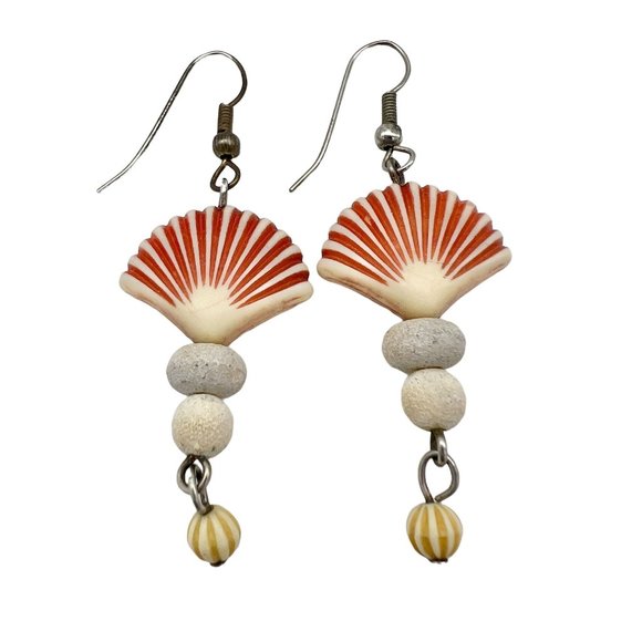 Earrings Pierced Womens 3 in Drop Silver Shell Beads - Picture 2 of 3